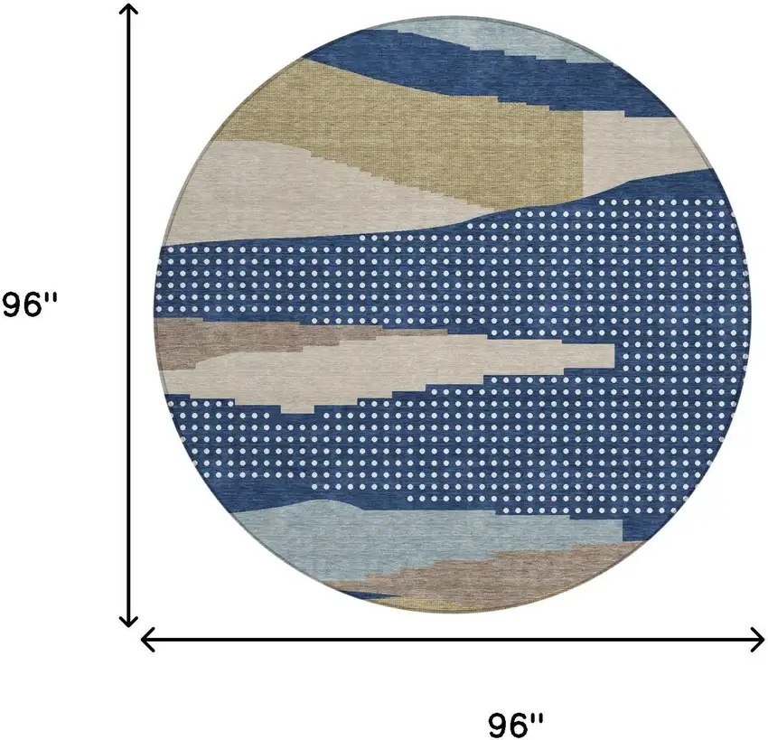 8' Navy Blue And Blue Round Abstract Washable Indoor Outdoor Area Rug Photo 5