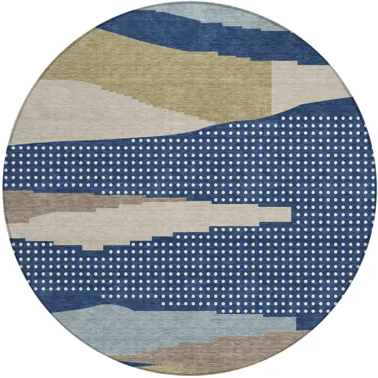 8' Navy Blue And Blue Round Abstract Washable Indoor Outdoor Area Rug Photo 2