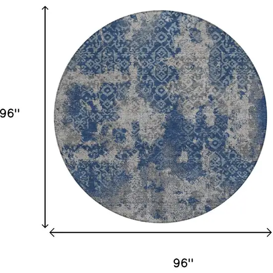 8' Navy Blue And Blue Round Abstract Washable Indoor Outdoor Area Rug Photo 5