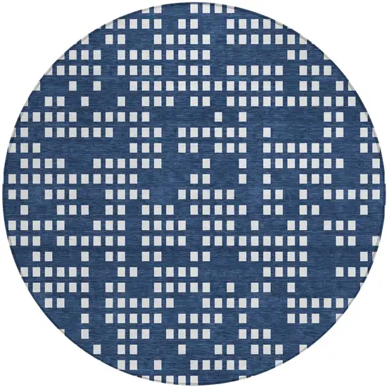 8' Navy Blue And Blue Round Abstract Washable Indoor Outdoor Area Rug Photo 2