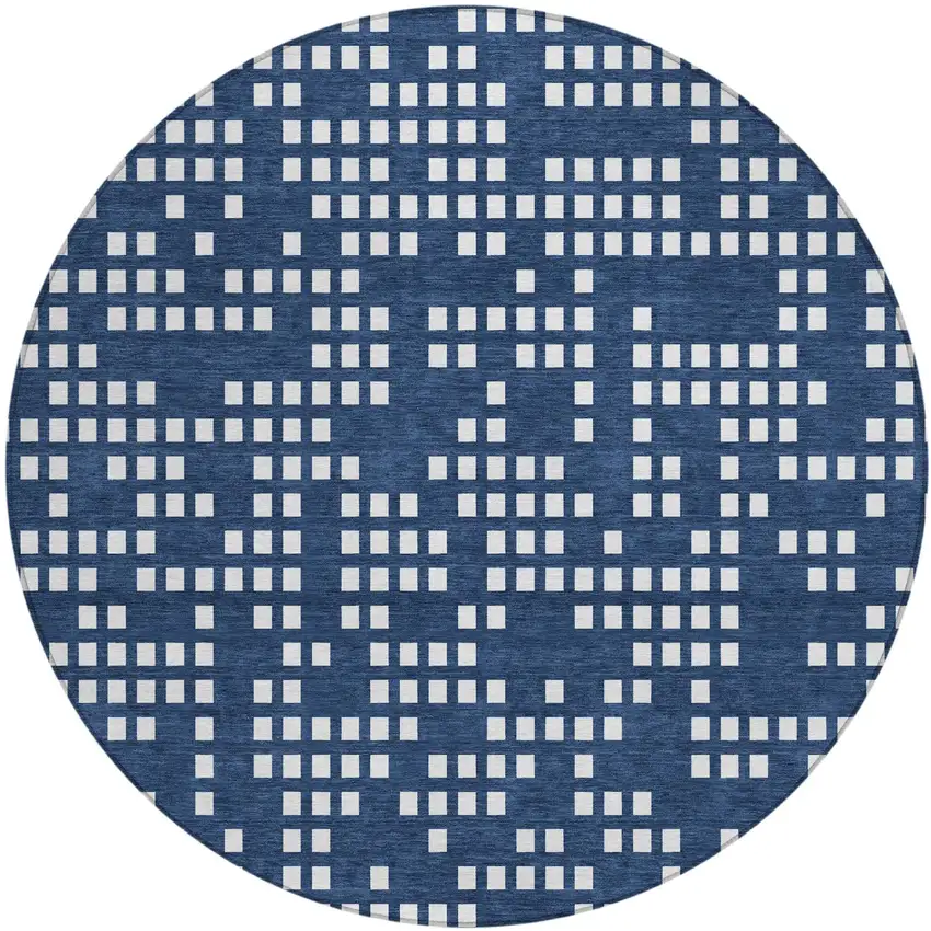 8' Navy Blue And Blue Round Abstract Washable Indoor Outdoor Area Rug Photo 2