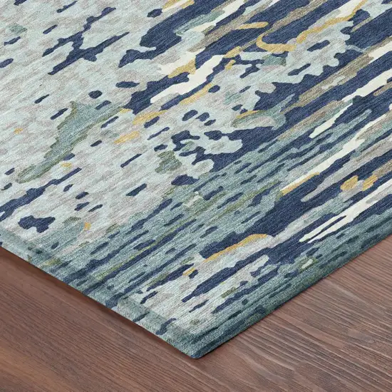 8' Navy Blue And Blue Round Abstract Washable Indoor Outdoor Area Rug Photo 3