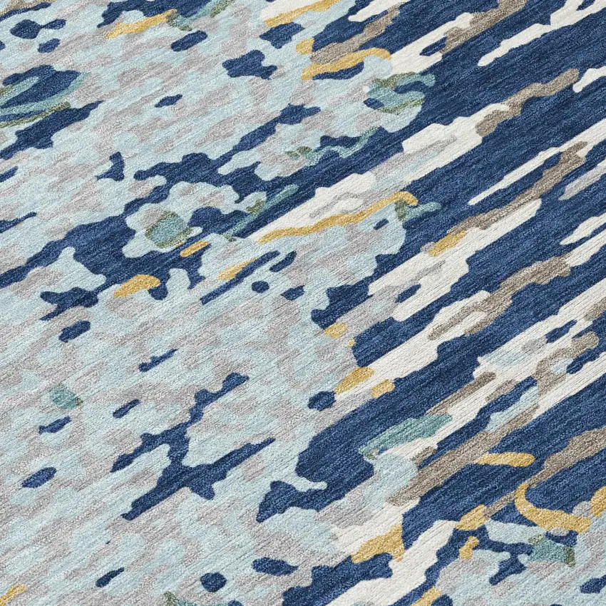 8' Navy Blue And Blue Round Abstract Washable Indoor Outdoor Area Rug Photo 4