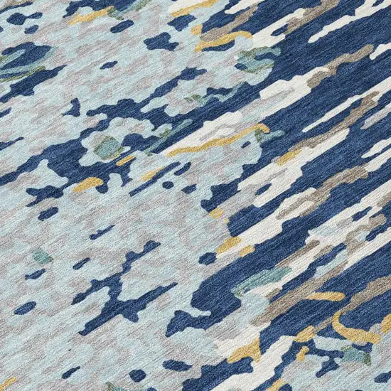 8' Navy Blue And Blue Round Abstract Washable Indoor Outdoor Area Rug Photo 4
