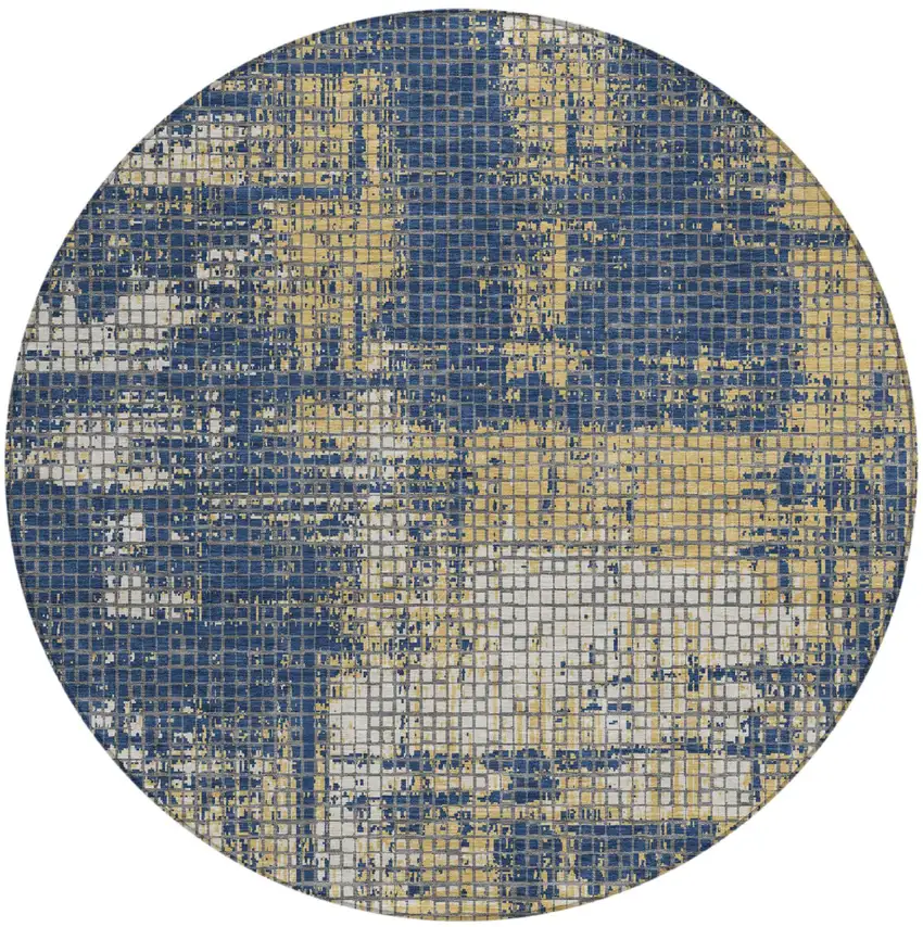 8' Navy Blue And Blue Round Abstract Washable Indoor Outdoor Area Rug Photo 2