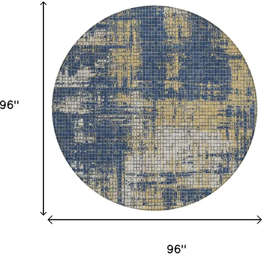 8' Navy Blue And Blue Round Abstract Washable Indoor Outdoor Area Rug Photo 5