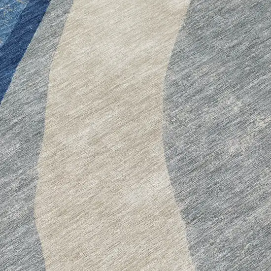 8' Navy Blue And Blue Round Abstract Washable Indoor Outdoor Area Rug Photo 1