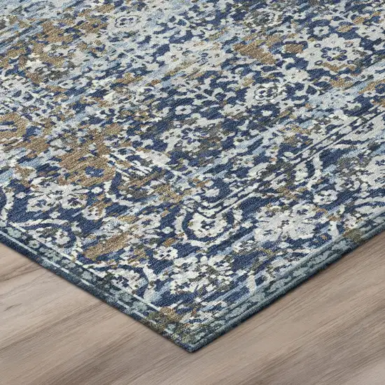 8' Navy Blue And Blue Round Abstract Washable Indoor Outdoor Area Rug Photo 4