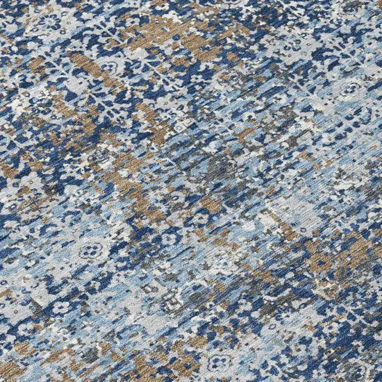 8' Navy Blue And Blue Round Abstract Washable Indoor Outdoor Area Rug Photo 5