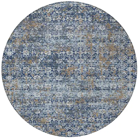 8' Navy Blue And Blue Round Abstract Washable Indoor Outdoor Area Rug Photo 3