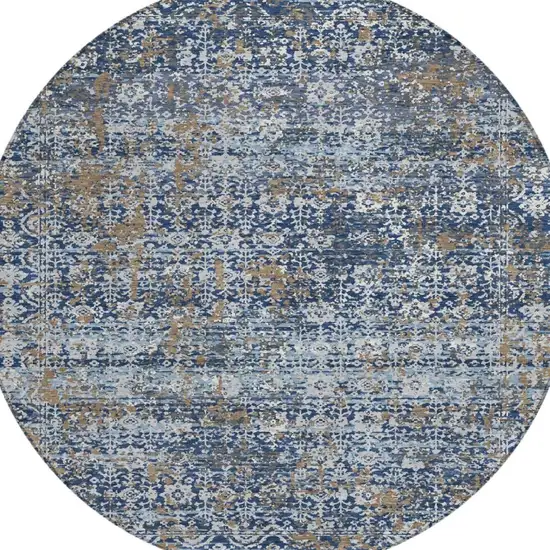 8' Navy Blue And Blue Round Abstract Washable Indoor Outdoor Area Rug Photo 1