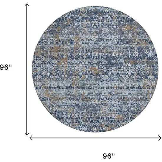 8' Navy Blue And Blue Round Abstract Washable Indoor Outdoor Area Rug Photo 6