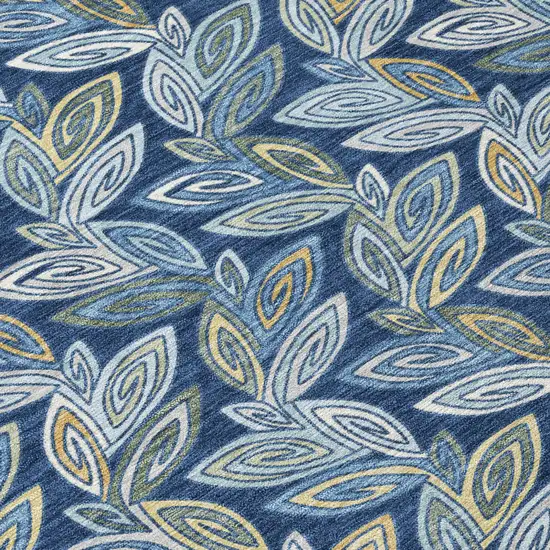 8' Navy Blue And Blue Round Botanical Leaves Washable Indoor Outdoor Area Rug Photo 6