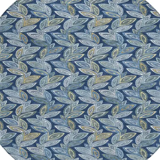8' Navy Blue And Blue Round Botanical Leaves Washable Indoor Outdoor Area Rug Photo 3