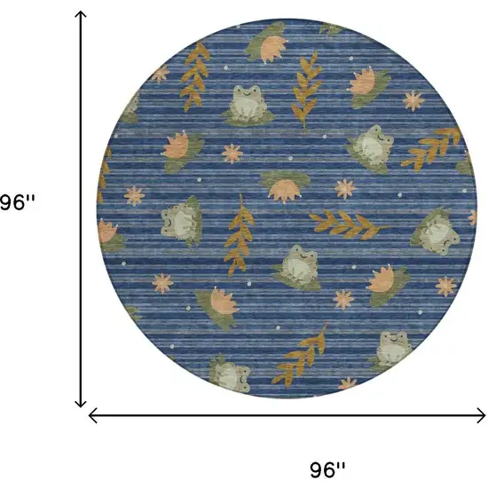 8' Navy Blue And Blue Round Botanical Leaves Washable Indoor Outdoor Area Rug Photo 5