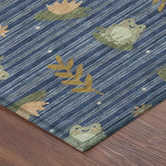 8' Navy Blue And Blue Round Botanical Leaves Washable Indoor Outdoor Area Rug Photo 3