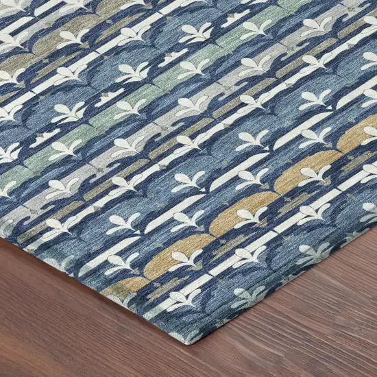8' Navy Blue And Blue Round Damask Washable Indoor Outdoor Area Rug Photo 6