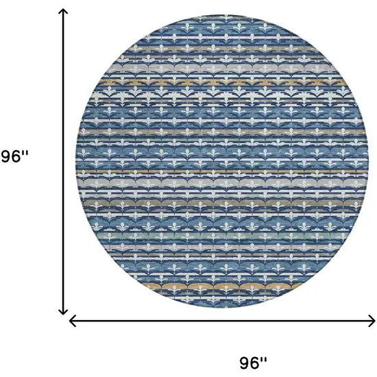 8' Navy Blue And Blue Round Damask Washable Indoor Outdoor Area Rug Photo 8