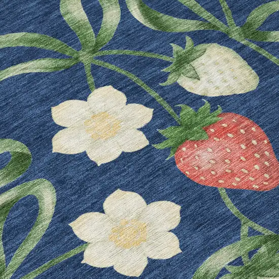 8' Navy Blue And Blue Round Floral Washable Indoor Outdoor Area Rug Photo 4