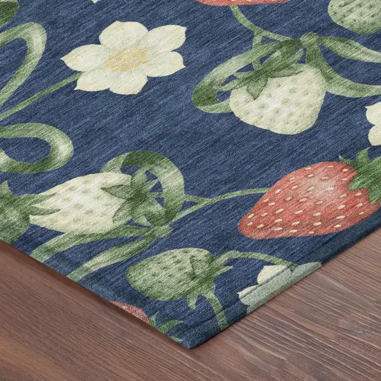 8' Navy Blue And Blue Round Floral Washable Indoor Outdoor Area Rug Photo 3