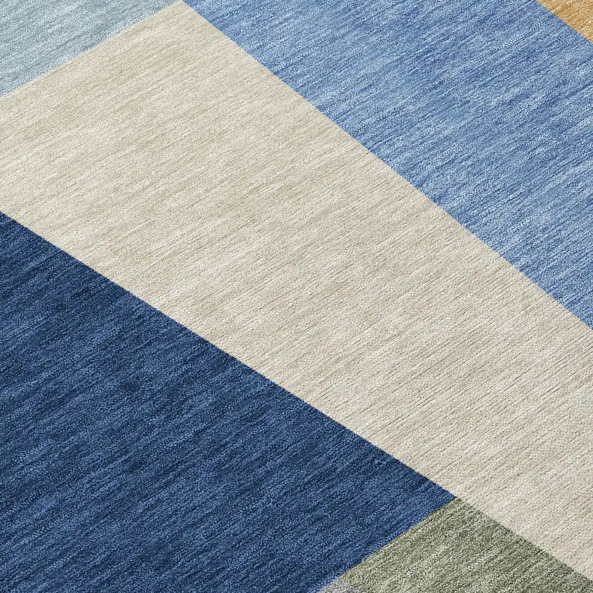 8' Navy Blue And Blue Round Geometric Washable Indoor Outdoor Area Rug Photo 6