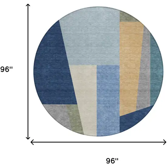 8' Navy Blue And Blue Round Geometric Washable Indoor Outdoor Area Rug Photo 7