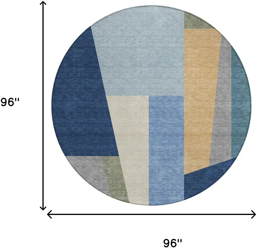 8' Navy Blue And Blue Round Geometric Washable Indoor Outdoor Area Rug Photo 7