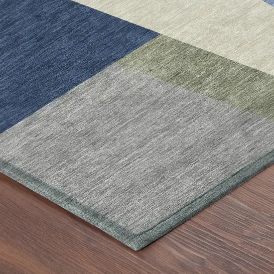 8' Navy Blue And Blue Round Geometric Washable Indoor Outdoor Area Rug Photo 5