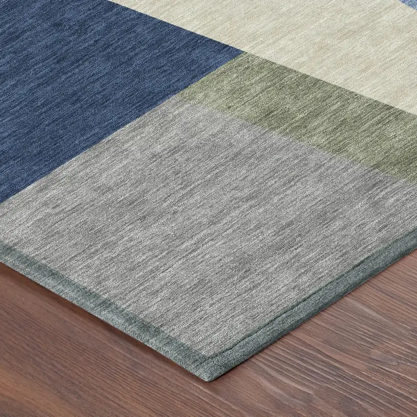 8' Navy Blue And Blue Round Geometric Washable Indoor Outdoor Area Rug Photo 5