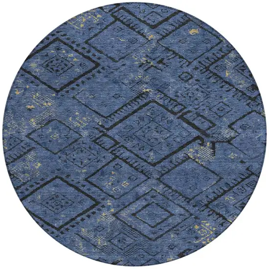 8' Navy Blue And Blue Round Geometric Washable Indoor Outdoor Area Rug Photo 3
