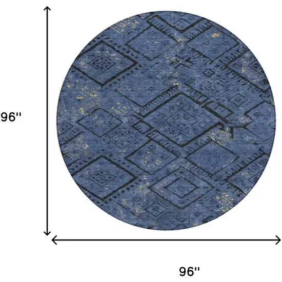 8' Navy Blue And Blue Round Geometric Washable Indoor Outdoor Area Rug Photo 8