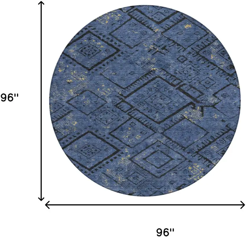 8' Navy Blue And Blue Round Geometric Washable Indoor Outdoor Area Rug Photo 8