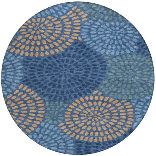8' Navy Blue And Blue Round Geometric Washable Indoor Outdoor Area Rug Photo 2