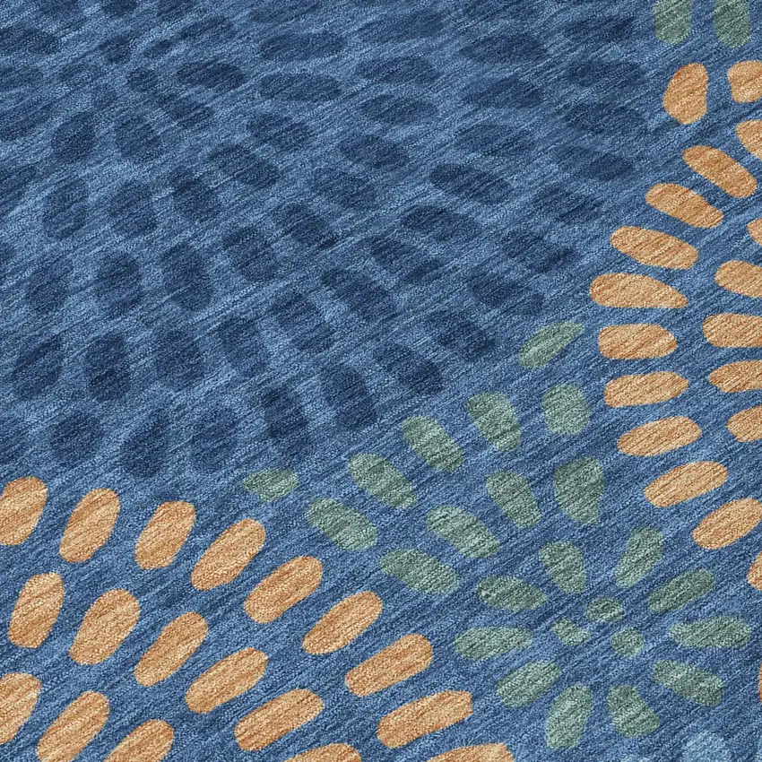 8' Navy Blue And Blue Round Geometric Washable Indoor Outdoor Area Rug Photo 6