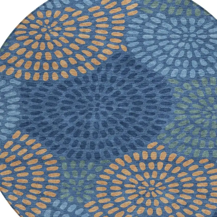 8' Navy Blue And Blue Round Geometric Washable Indoor Outdoor Area Rug Photo 3