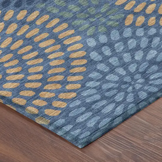 8' Navy Blue And Blue Round Geometric Washable Indoor Outdoor Area Rug Photo 5