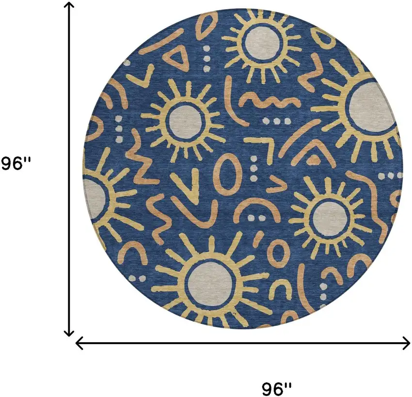 8' Navy Blue And Blue Round Geometric Washable Indoor Outdoor Area Rug Photo 6