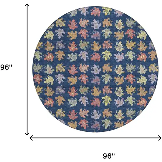 8' Navy Blue And Blue Round Geometric Washable Indoor Outdoor Area Rug Photo 6