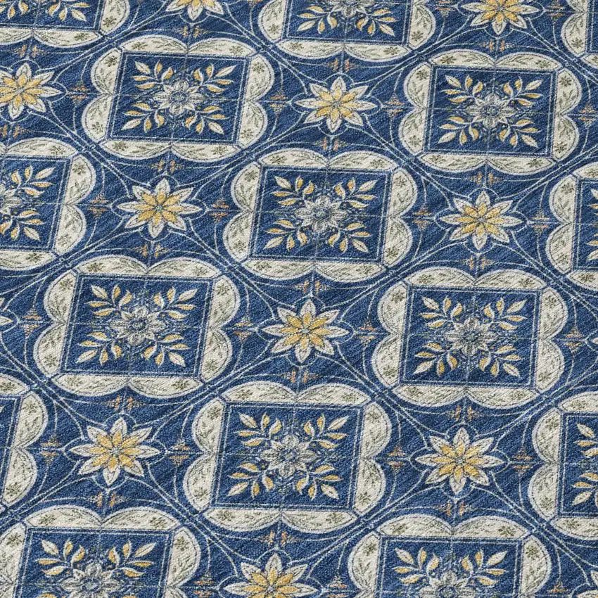 8' Navy Blue And Blue Round Geometric Washable Indoor Outdoor Area Rug Photo 5