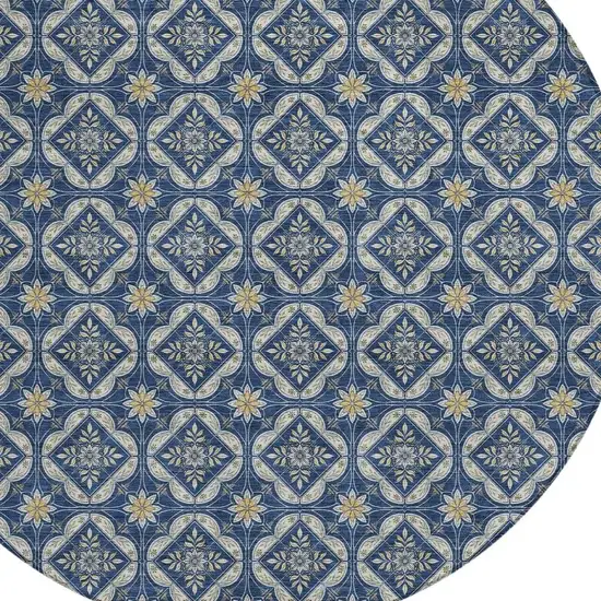 8' Navy Blue And Blue Round Geometric Washable Indoor Outdoor Area Rug Photo 2