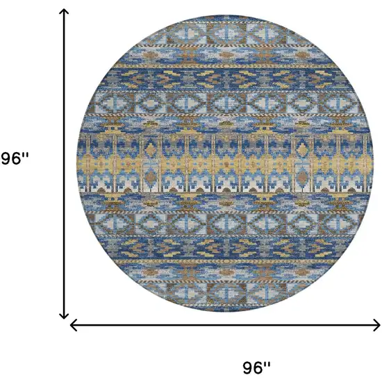 8' Navy Blue And Blue Round Geometric Washable Indoor Outdoor Area Rug Photo 6