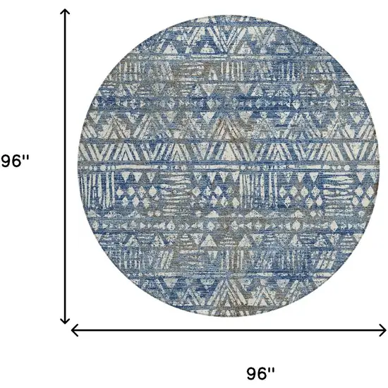 8' Navy Blue And Blue Round Geometric Washable Indoor Outdoor Area Rug Photo 6
