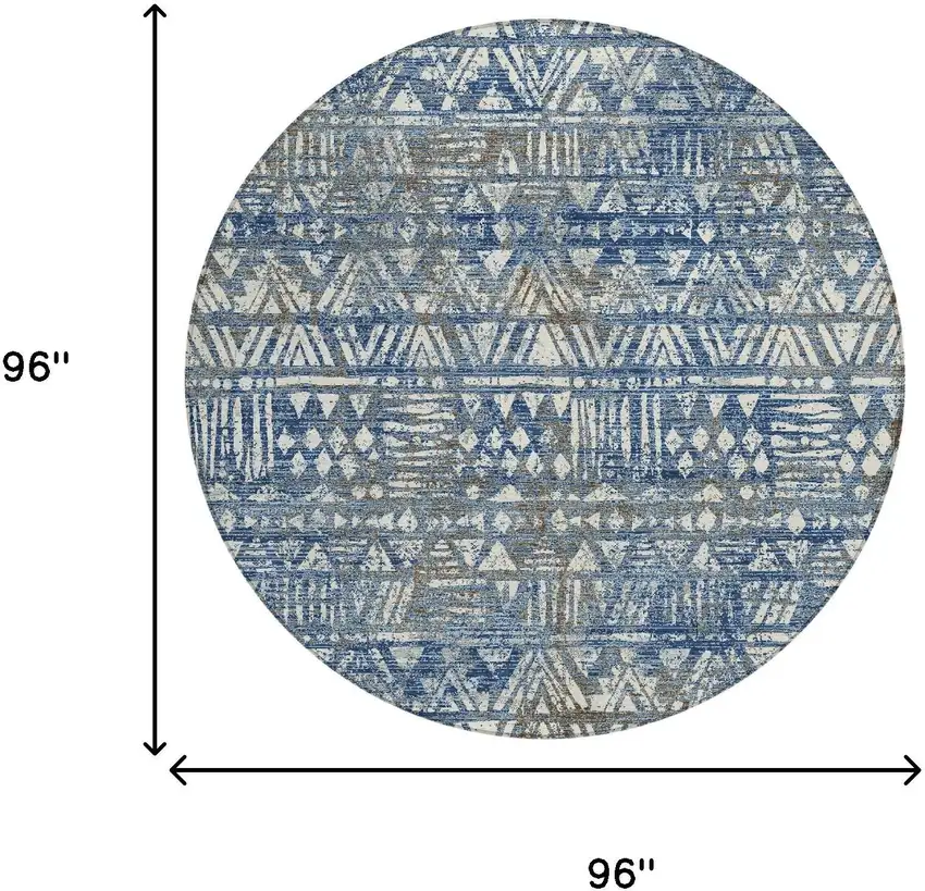 8' Navy Blue And Blue Round Geometric Washable Indoor Outdoor Area Rug Photo 6
