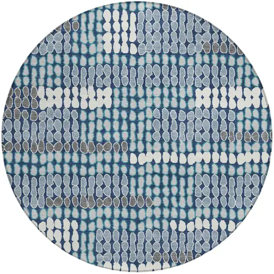 8' Navy Blue And Blue Round Geometric Washable Indoor Outdoor Area Rug Photo 2