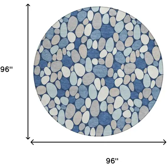 8' Navy Blue And Blue Round Geometric Washable Indoor Outdoor Area Rug Photo 5