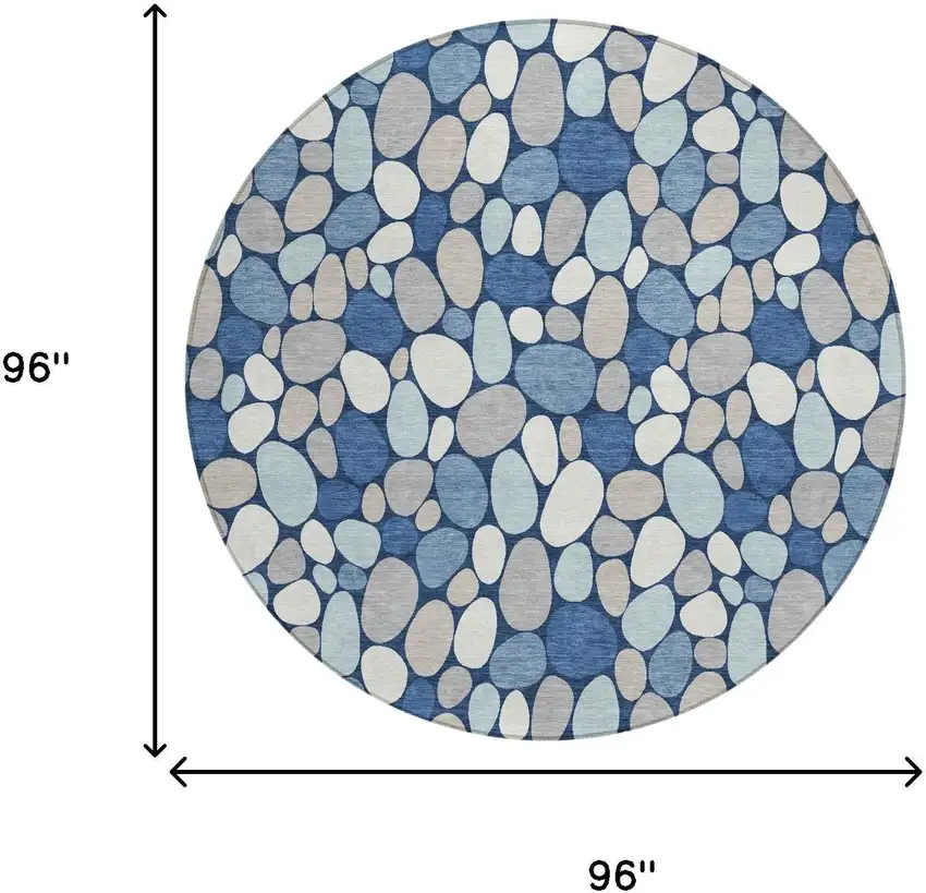 8' Navy Blue And Blue Round Geometric Washable Indoor Outdoor Area Rug Photo 5