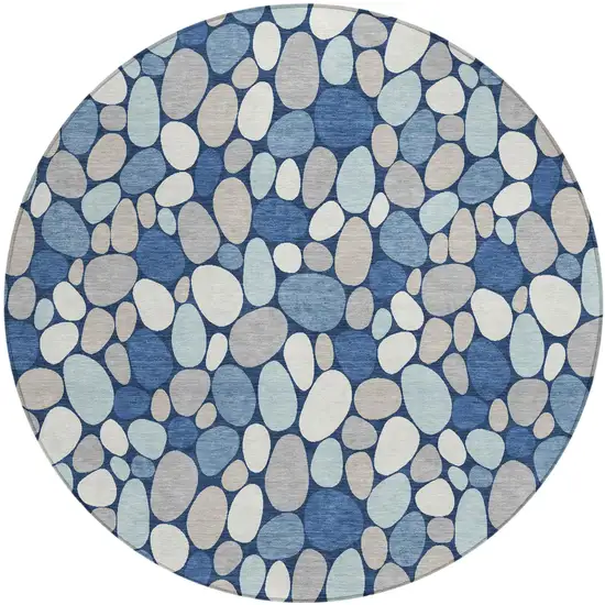 8' Navy Blue And Blue Round Geometric Washable Indoor Outdoor Area Rug Photo 2