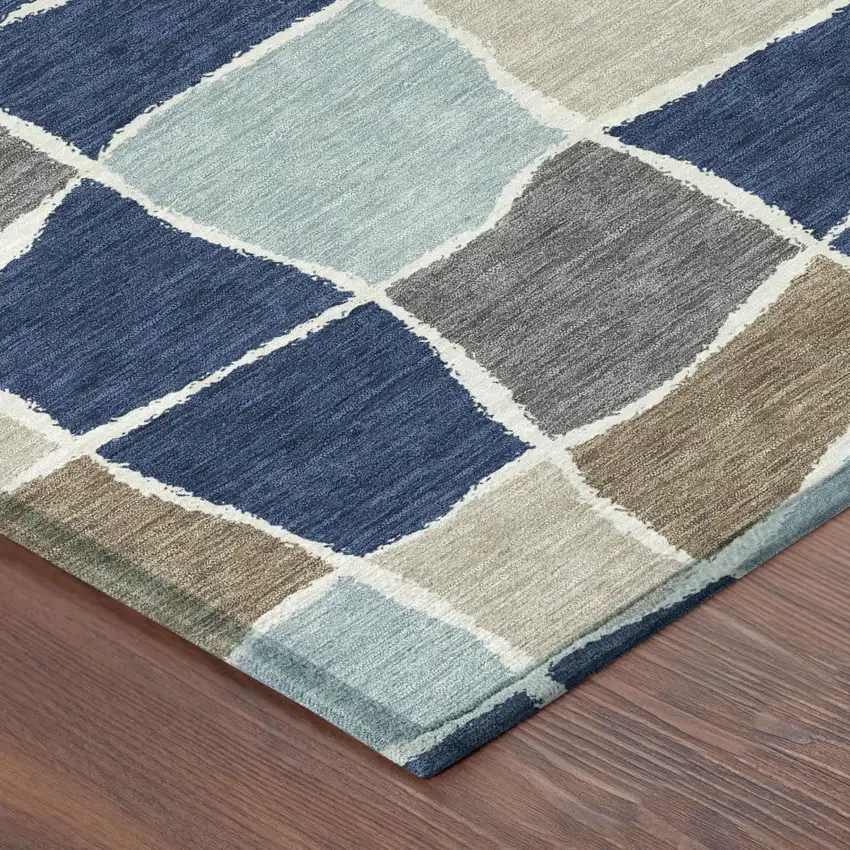 8' Navy Blue And Blue Round Geometric Washable Indoor Outdoor Area Rug Photo 4