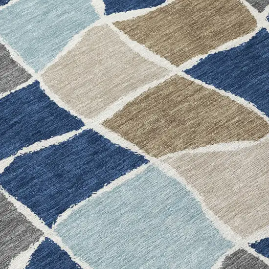 8' Navy Blue And Blue Round Geometric Washable Indoor Outdoor Area Rug Photo 3