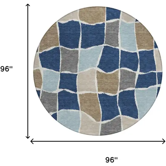 8' Navy Blue And Blue Round Geometric Washable Indoor Outdoor Area Rug Photo 5